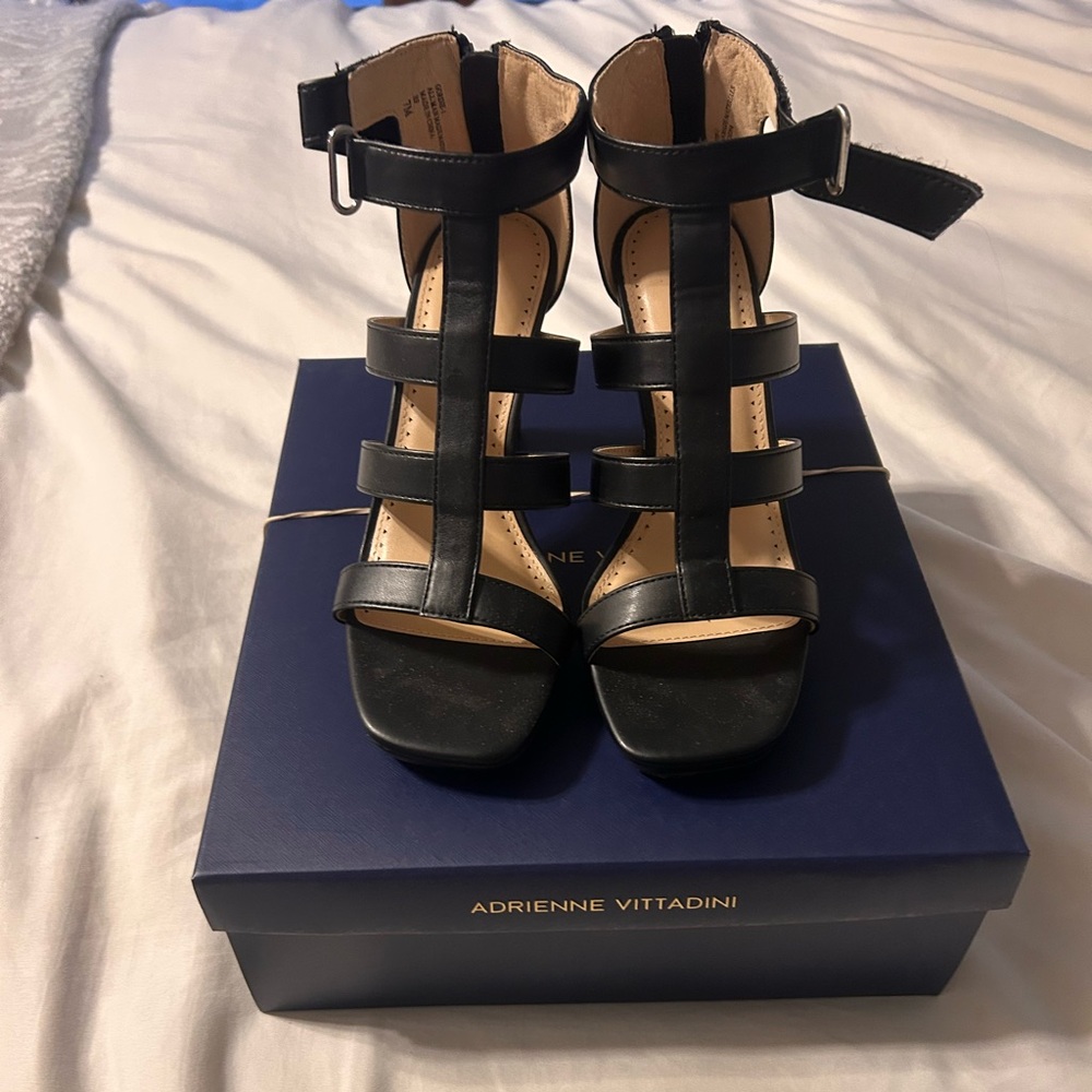 Adrienne Vittadini Black Faux Leather Heels